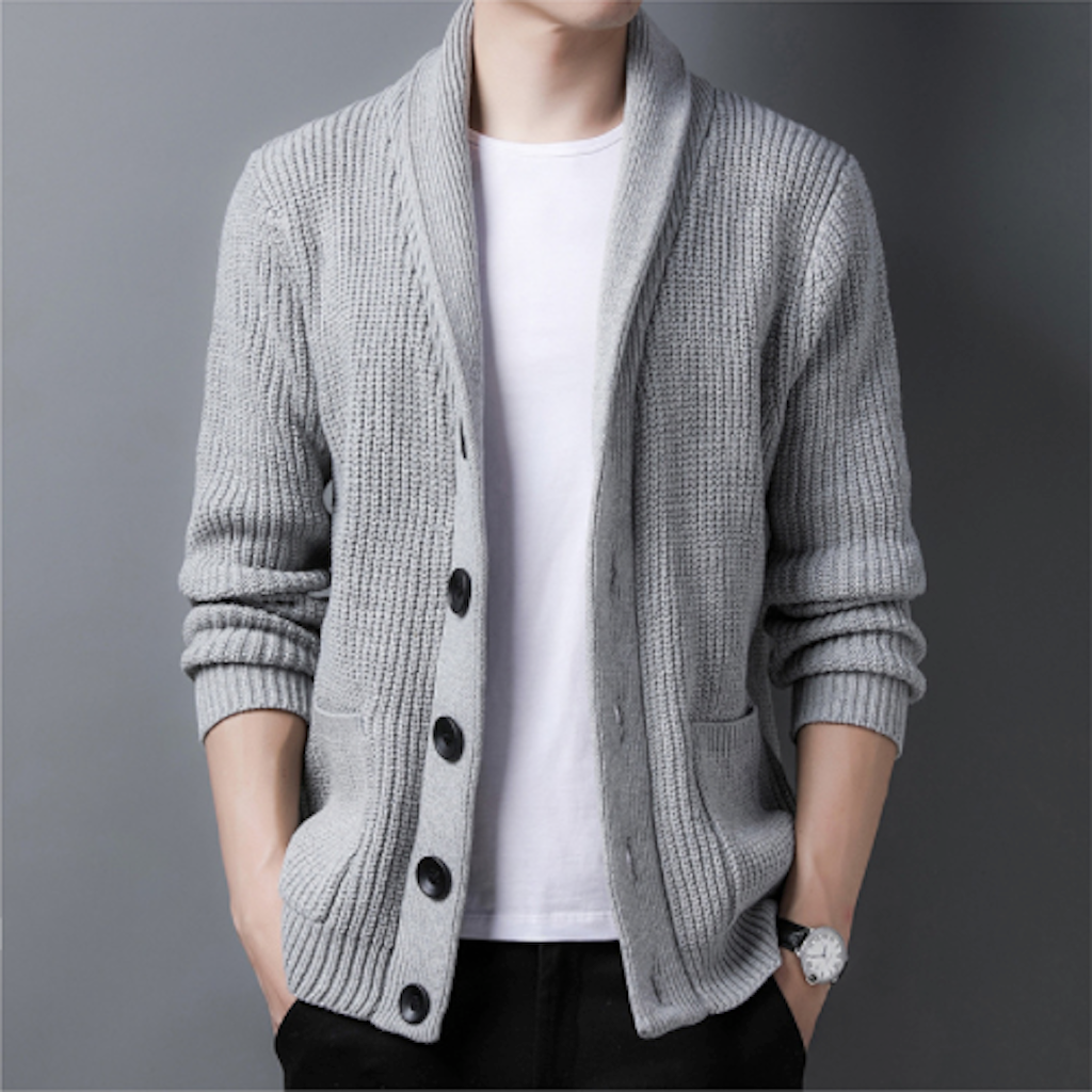 Chunky Knit Cardigan for Men with Shawl Neckline