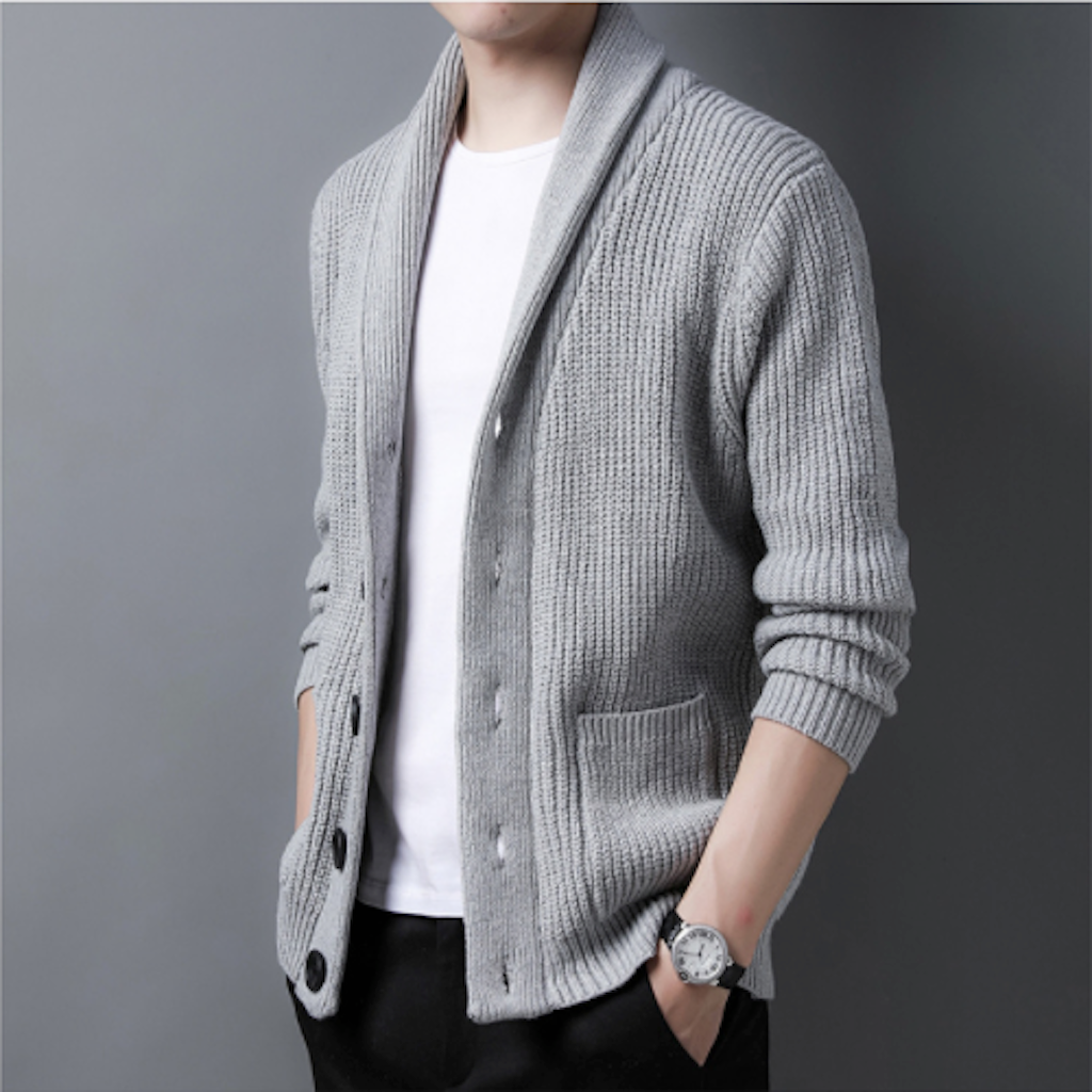 Chunky Knit Cardigan for Men with Shawl Neckline