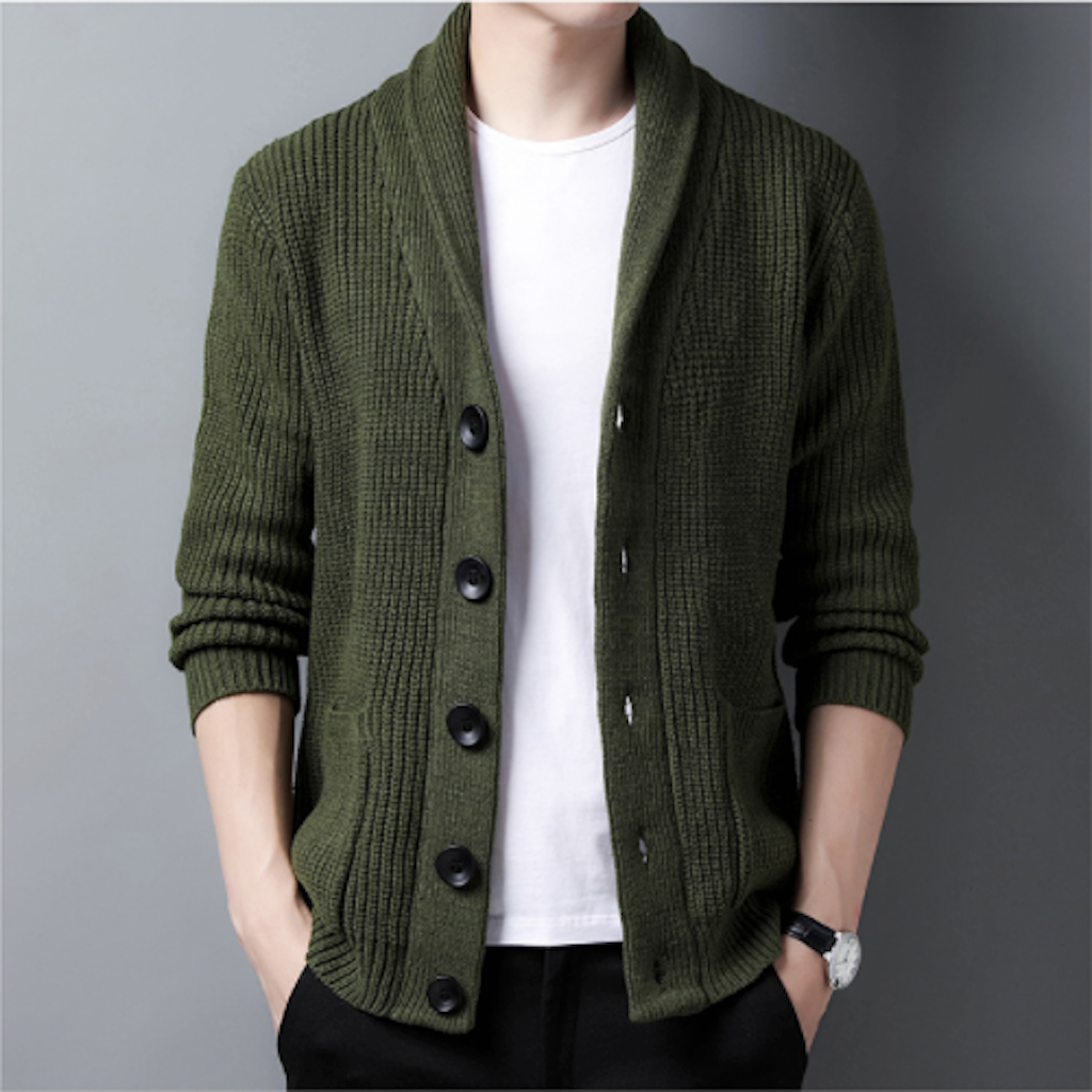 Chunky Knit Cardigan for Men with Shawl Neckline