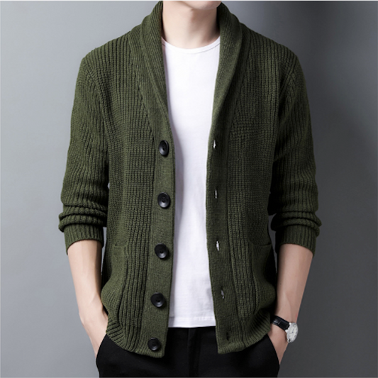 Chunky Knit Cardigan for Men with Shawl Neckline