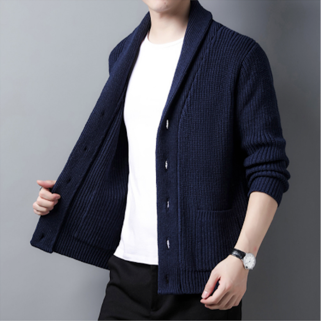 Chunky Knit Cardigan for Men with Shawl Neckline