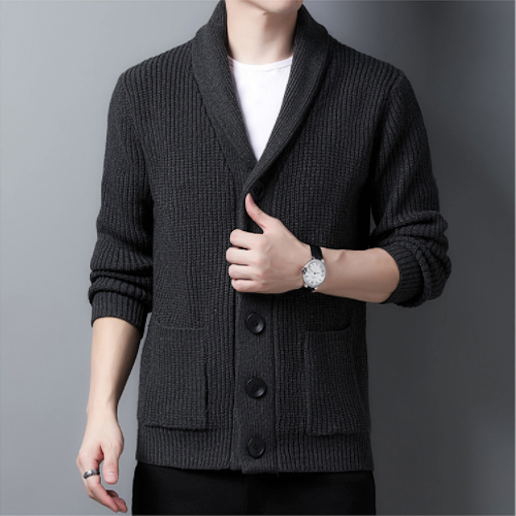 Chunky Knit Cardigan for Men with Shawl Neckline