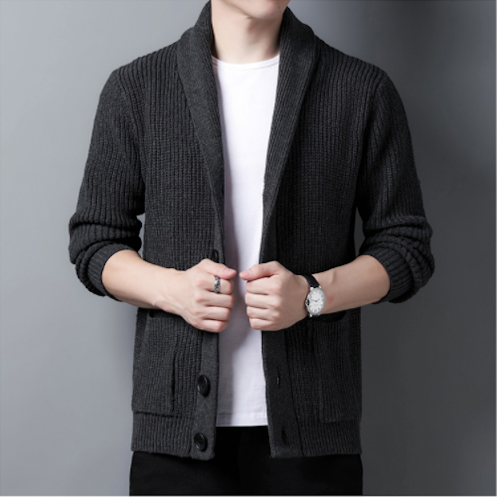 Chunky Knit Cardigan for Men with Shawl Neckline