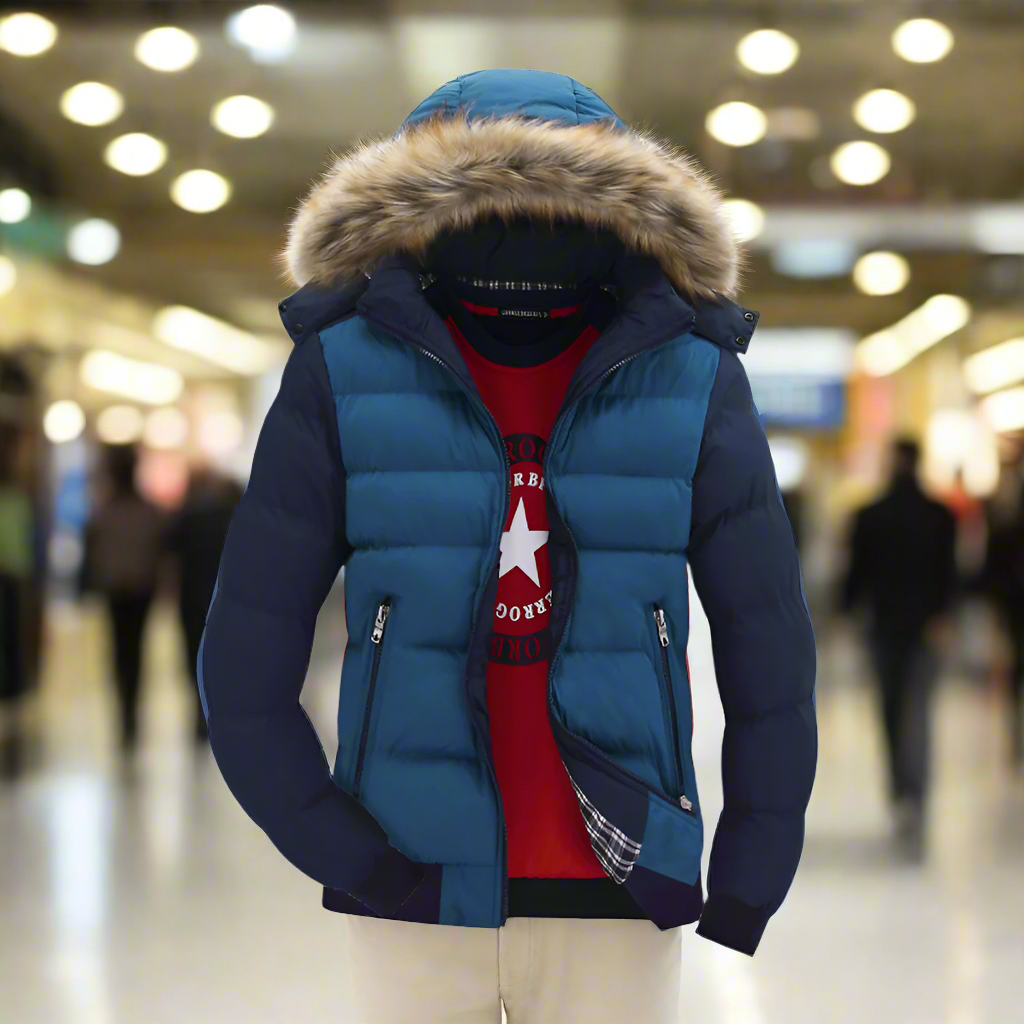 Removable Hooded Men's Two-Toned Quilted Jacket