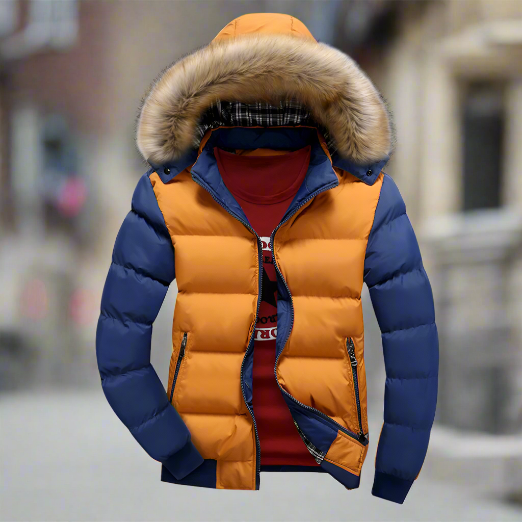 Removable Hooded Men's Two-Toned Quilted Jacket