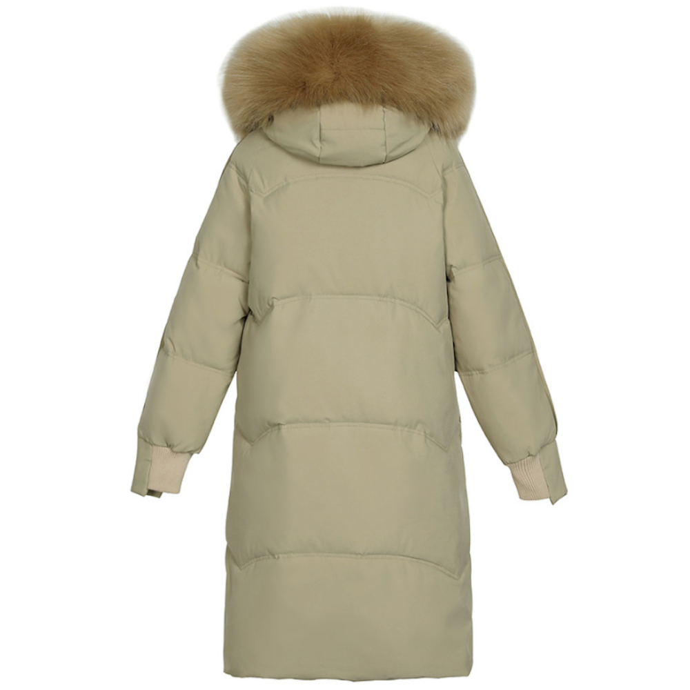 Furry Hooded Zip-Up Jacket for Women with Spacious Pockets and Mid-Length Cut