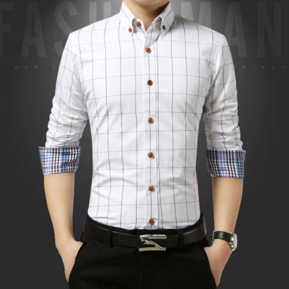 Long Sleeve Plaid Shirt for Men with Unique Inner Accents