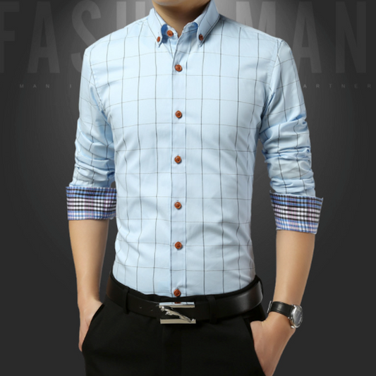 Long Sleeve Plaid Shirt for Men with Unique Inner Accents