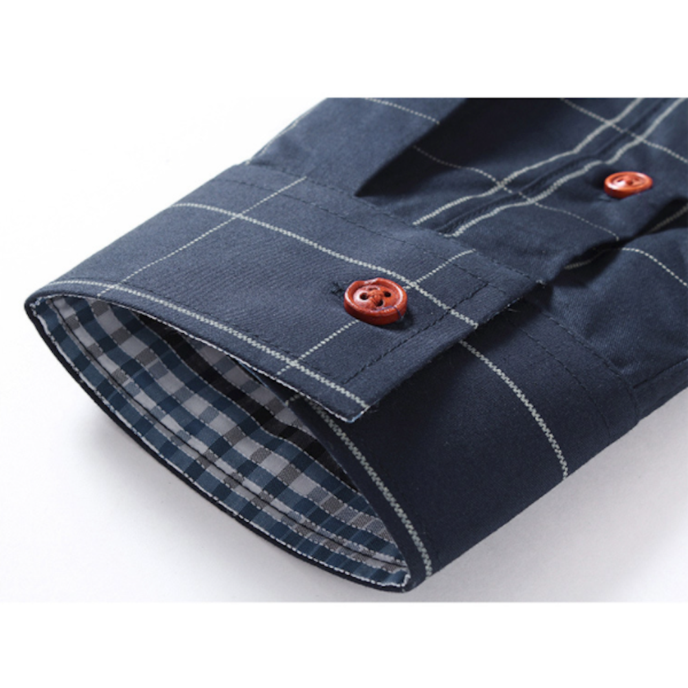 Long Sleeve Plaid Shirt for Men with Unique Inner Accents