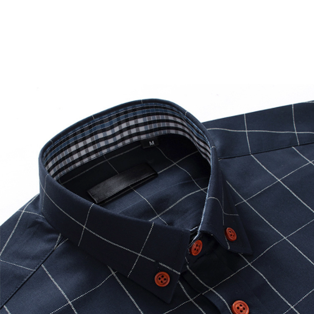 Long Sleeve Plaid Shirt for Men with Unique Inner Accents