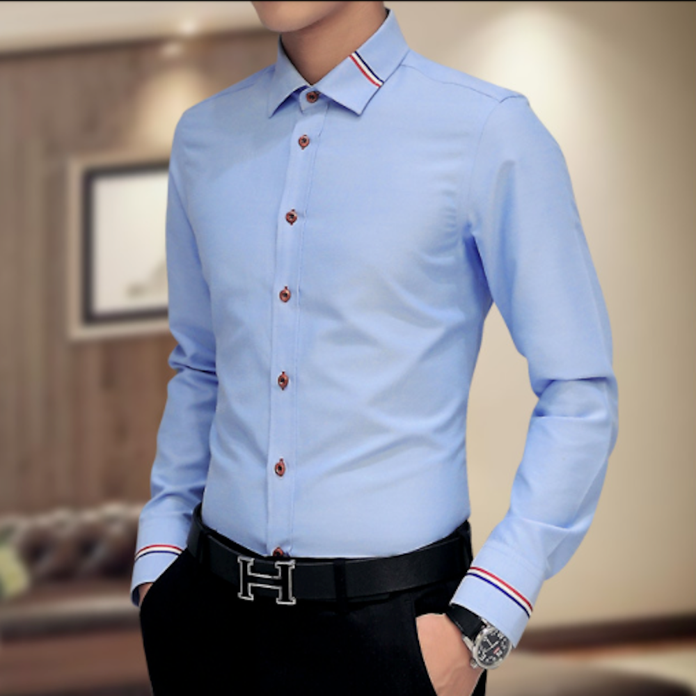 Ribbon Detailed Men's Button-Up Shirt