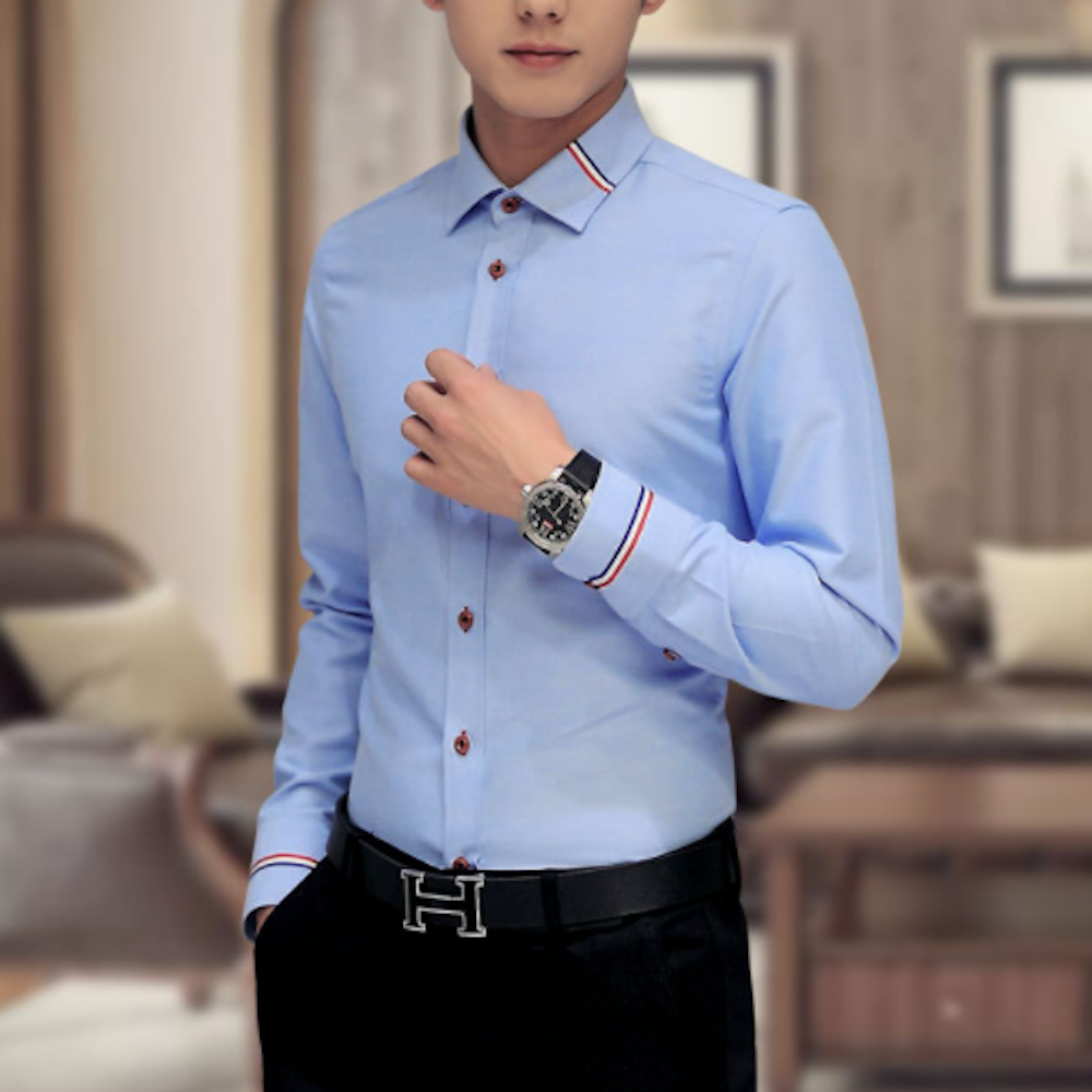 Ribbon Detailed Men's Button-Up Shirt