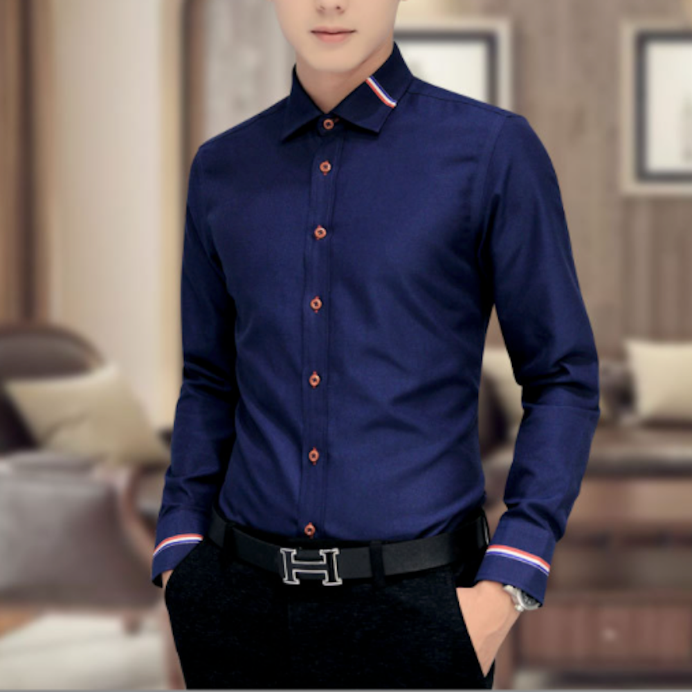 Ribbon Detailed Men's Button-Up Shirt