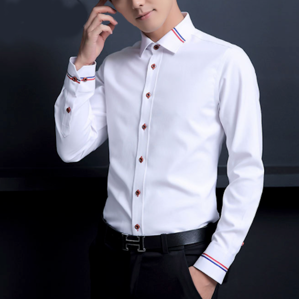 Ribbon Detailed Men's Button-Up Shirt