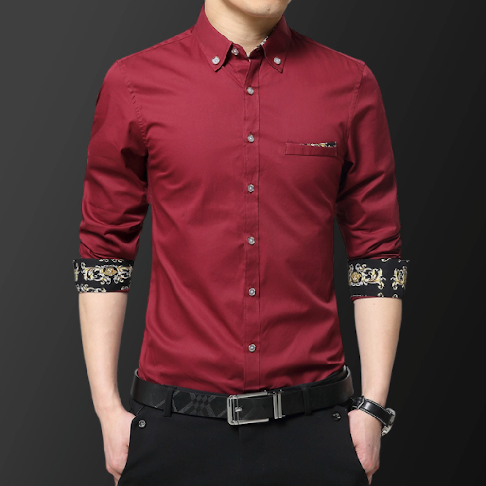 Long Sleeve Plaid Shirt with Inner Golden Print - Men's Fashion Essential