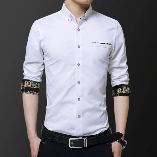 Long Sleeve Plaid Shirt with Inner Golden Print - Men's Fashion Essential