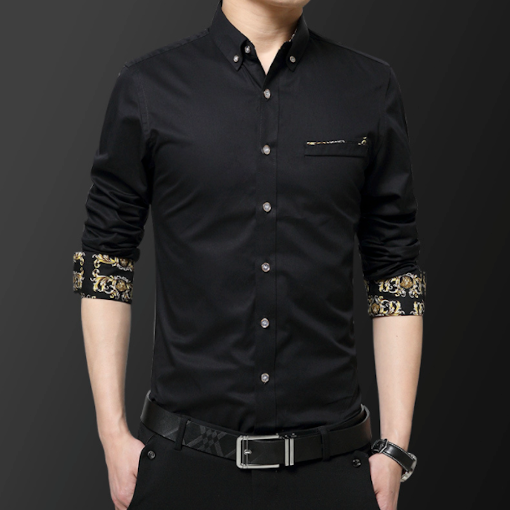 Long Sleeve Plaid Shirt with Inner Golden Print - Men's Fashion Essential