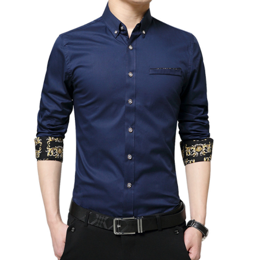 Long Sleeve Plaid Shirt with Inner Golden Print - Men's Fashion Essential