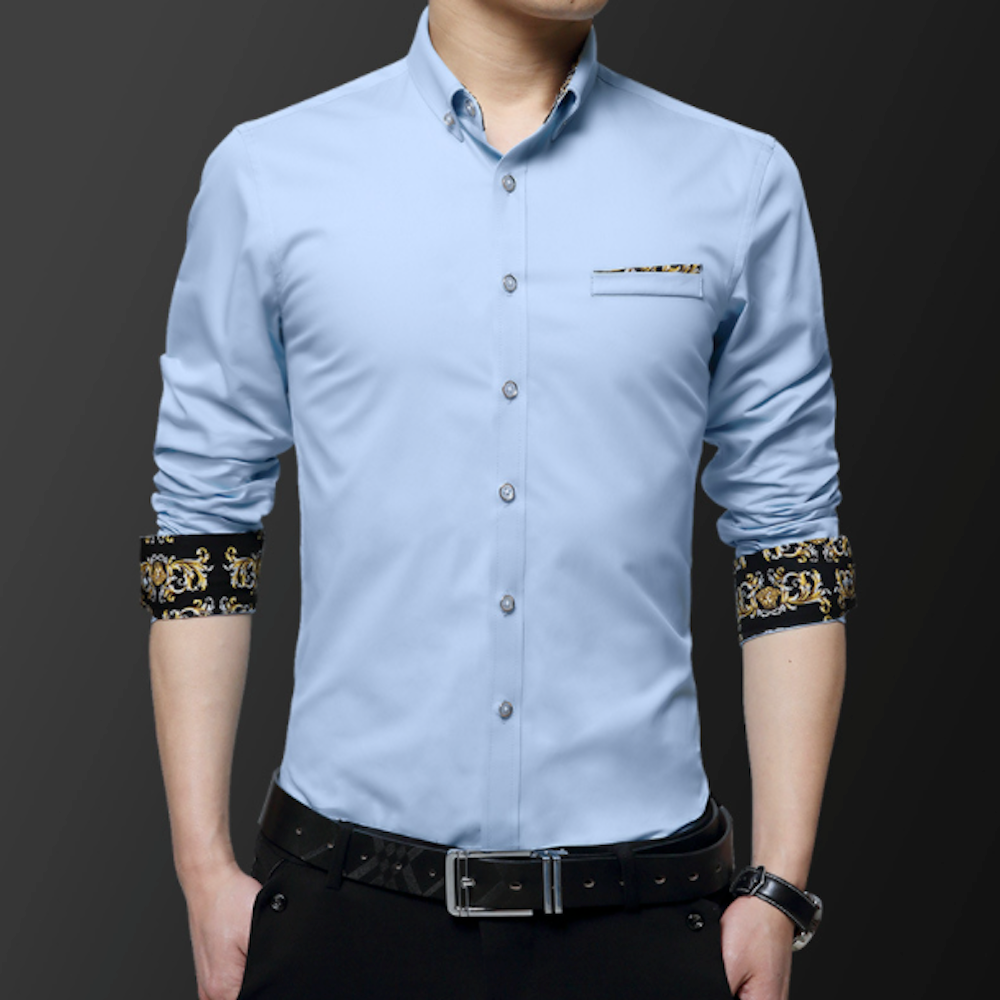 Long Sleeve Plaid Shirt with Inner Golden Print - Men's Fashion Essential