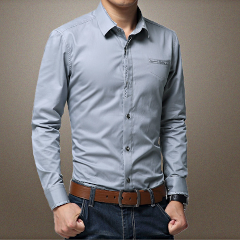 Men's Button-Up Shirt with Unique Pocket and Sleeve Accents