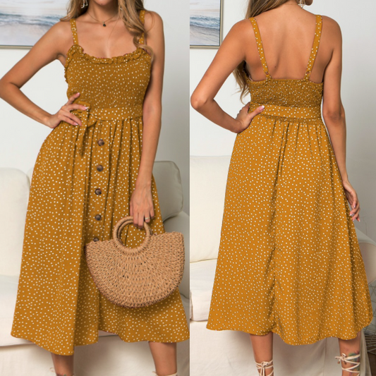 Polka Dot Maxi Dress for Women with Spaghetti Straps