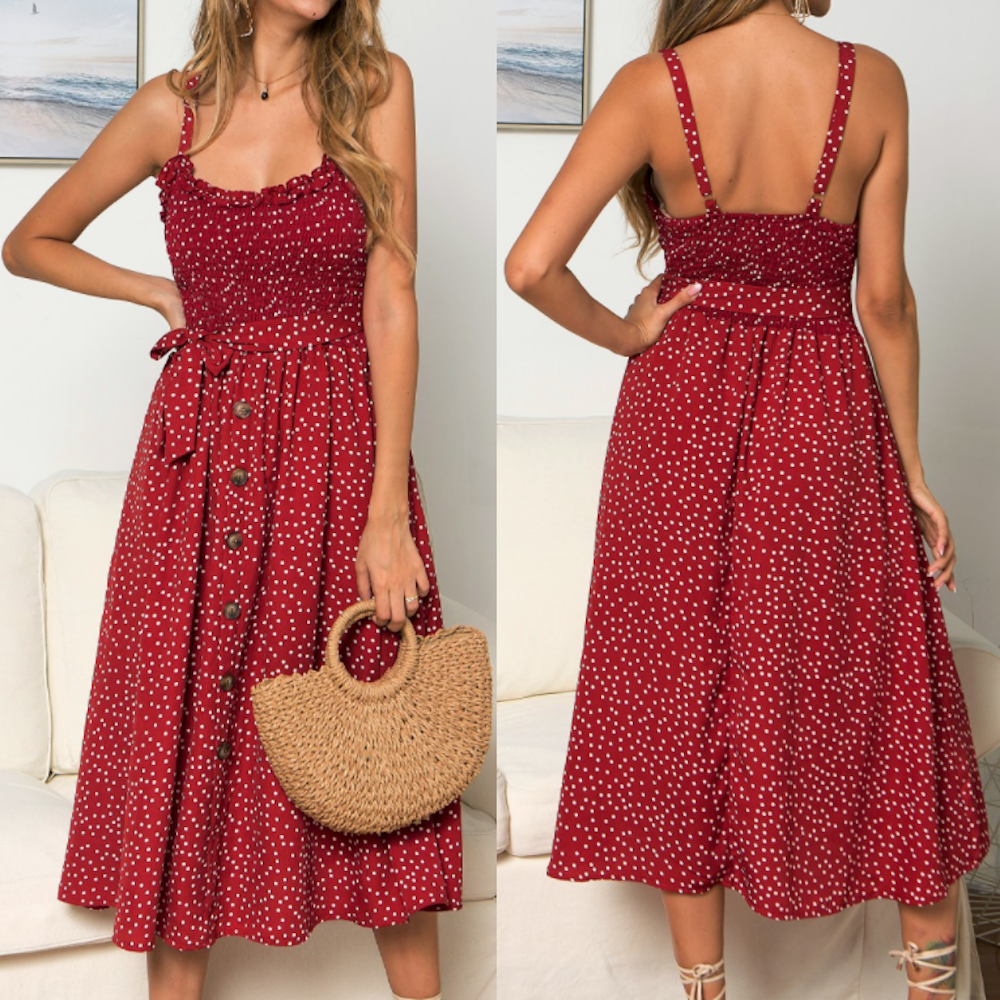 Polka Dot Maxi Dress for Women with Spaghetti Straps
