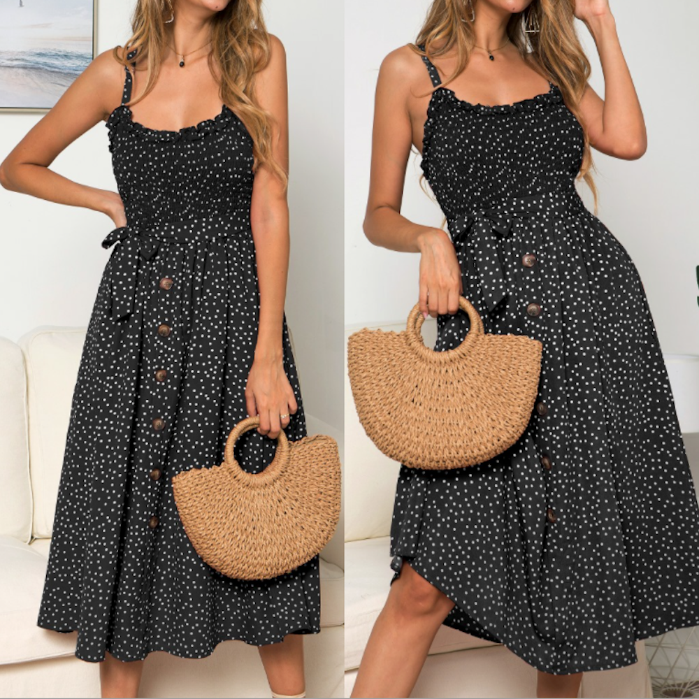 Polka Dot Maxi Dress for Women with Spaghetti Straps
