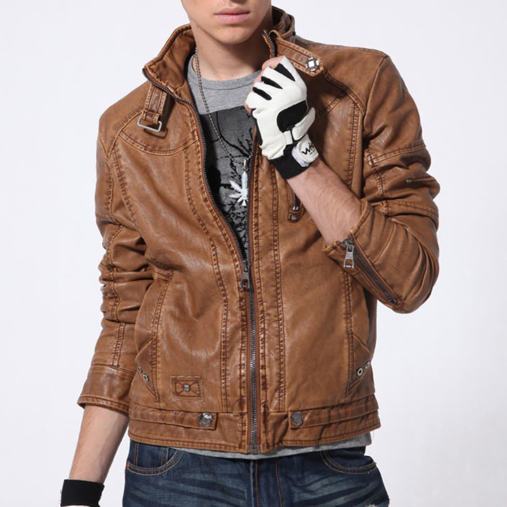 Faux Leather Jacket for Men - Bomber Style