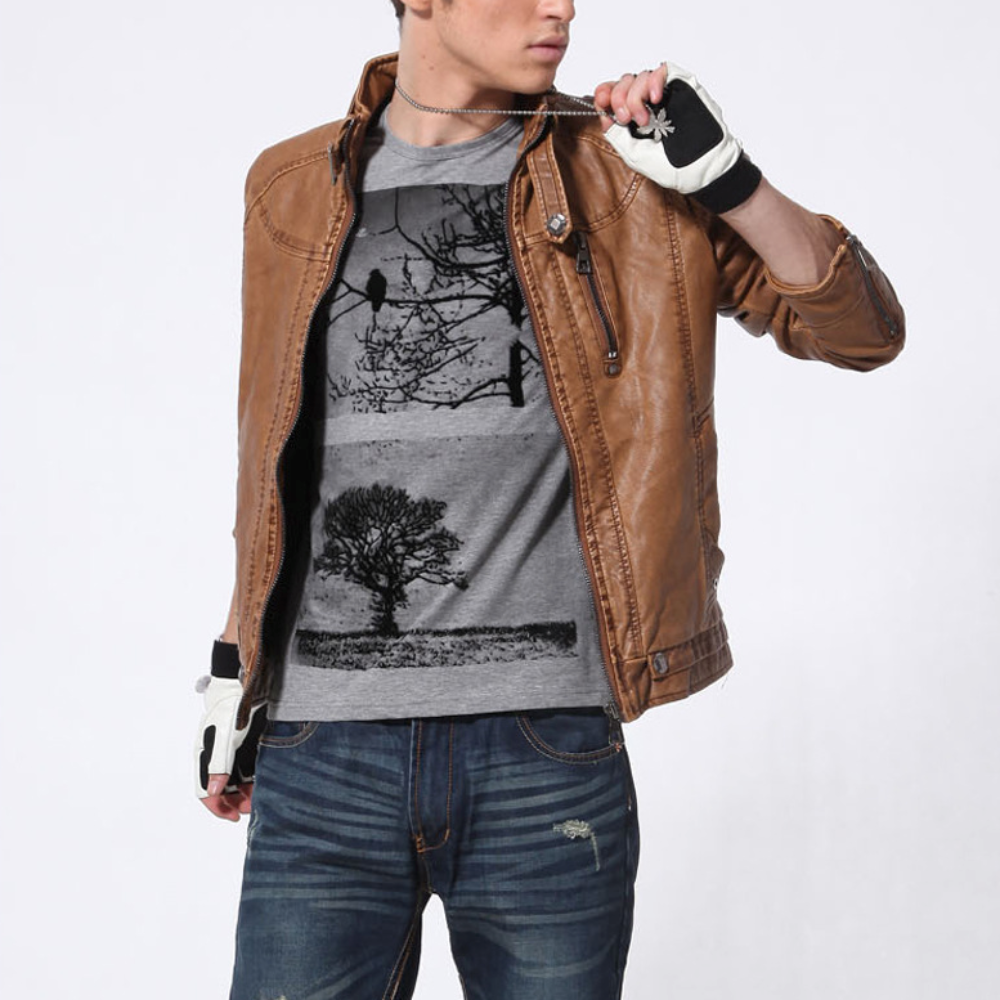 Faux Leather Jacket for Men - Bomber Style