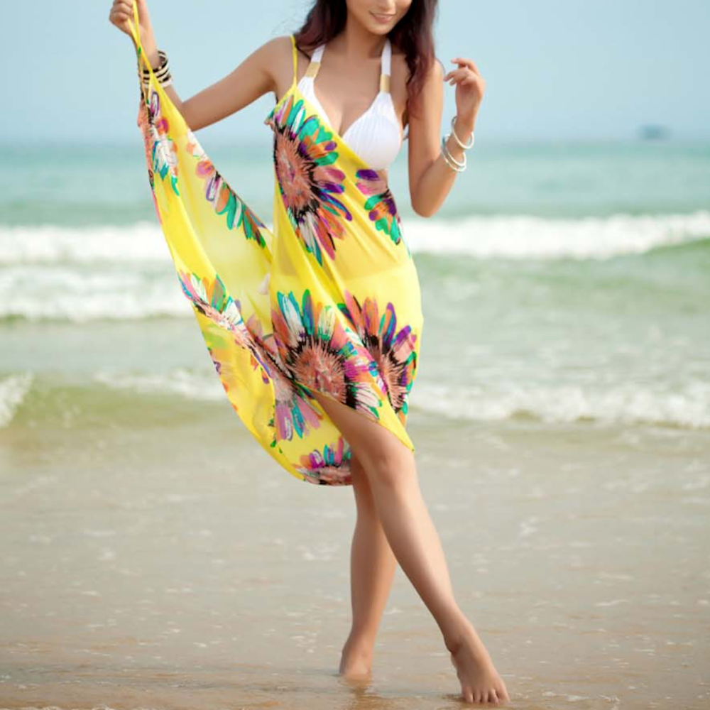 Wrap Style Sunflower Swimsuit Cover-Up