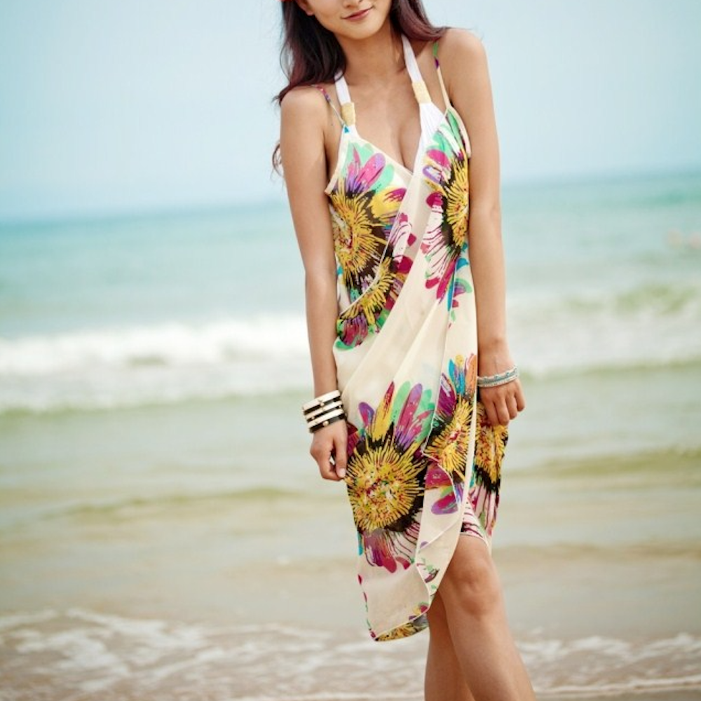 Wrap Style Sunflower Swimsuit Cover-Up