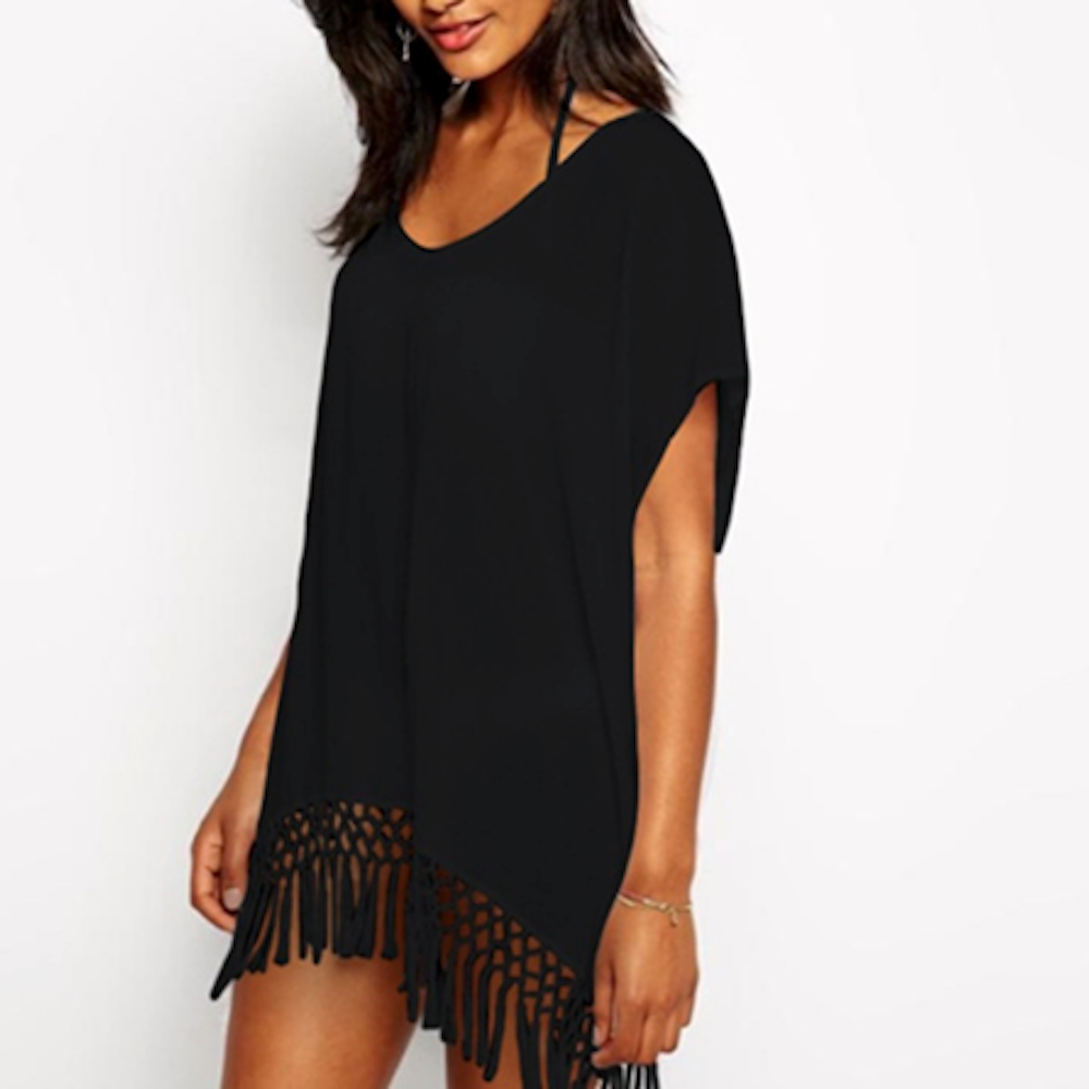 Women's Tasseled V-Neck Swimsuit Cover-Up