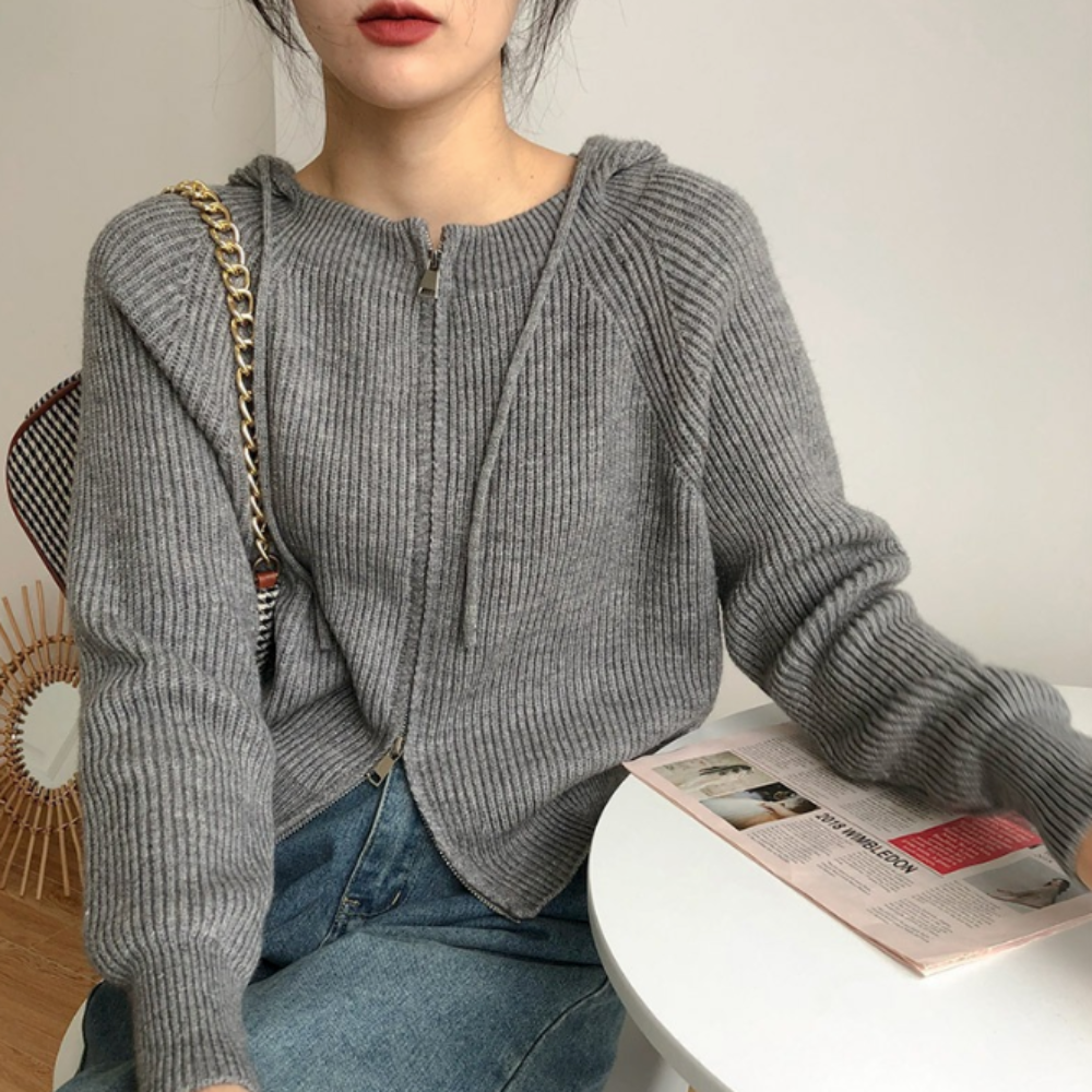 Hooded Zip-Up Cardigan for Women