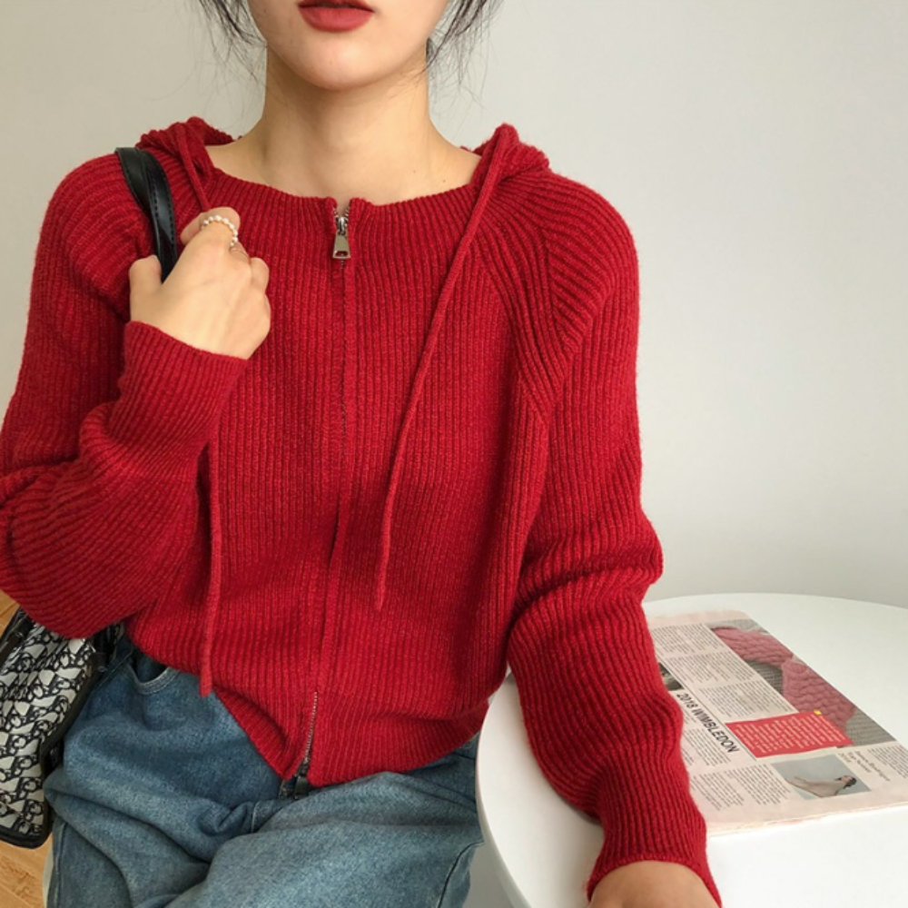 Hooded Zip-Up Cardigan for Women