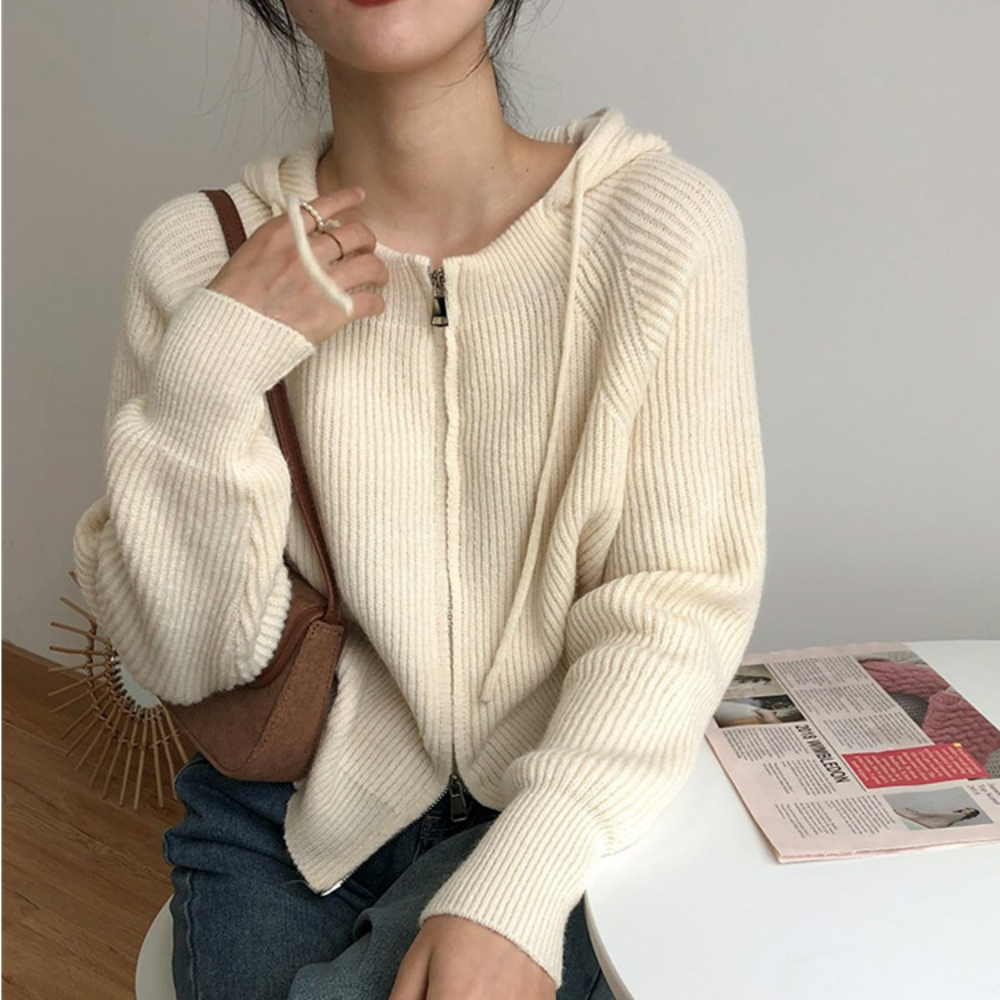 Hooded Zip-Up Cardigan for Women