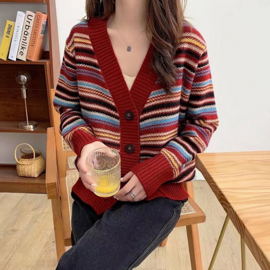 Striped Cardigan for Women with Button Front