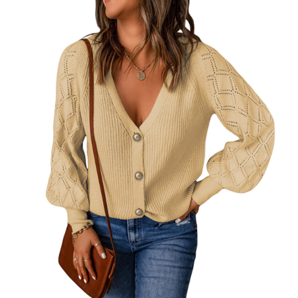 Women's Open Knit Button-Up Sweater