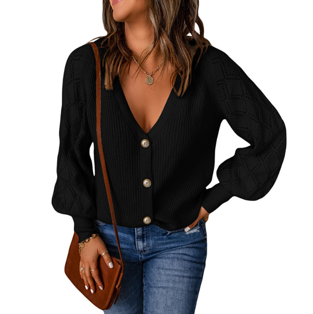 Women's Open Knit Button-Up Sweater