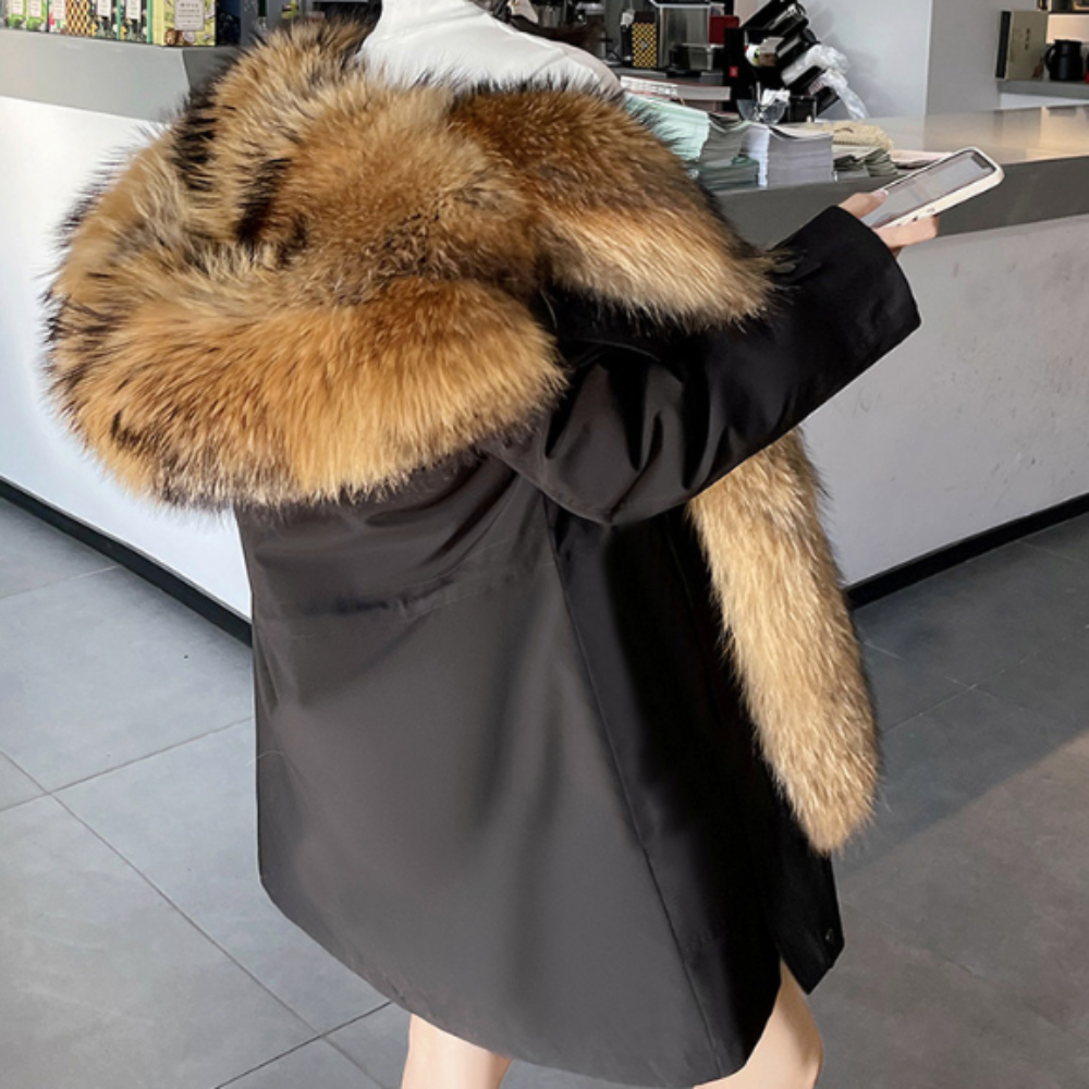 Mid Length Women's Coat with Detachable Faux Fur Inner Lining