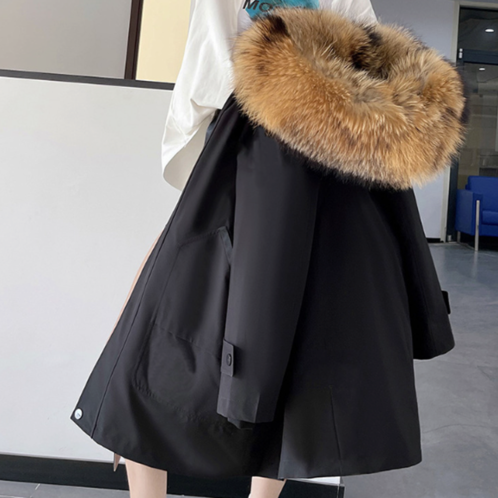 Mid Length Women's Coat with Detachable Faux Fur Inner Lining