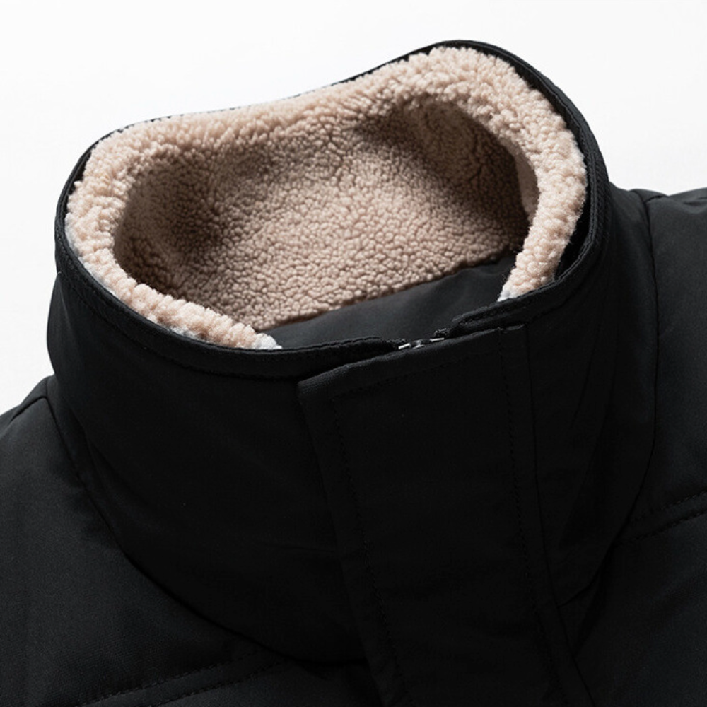 Faux Fur Collared Zip-Up Jacket for Men - Ensuring Warmth and Style