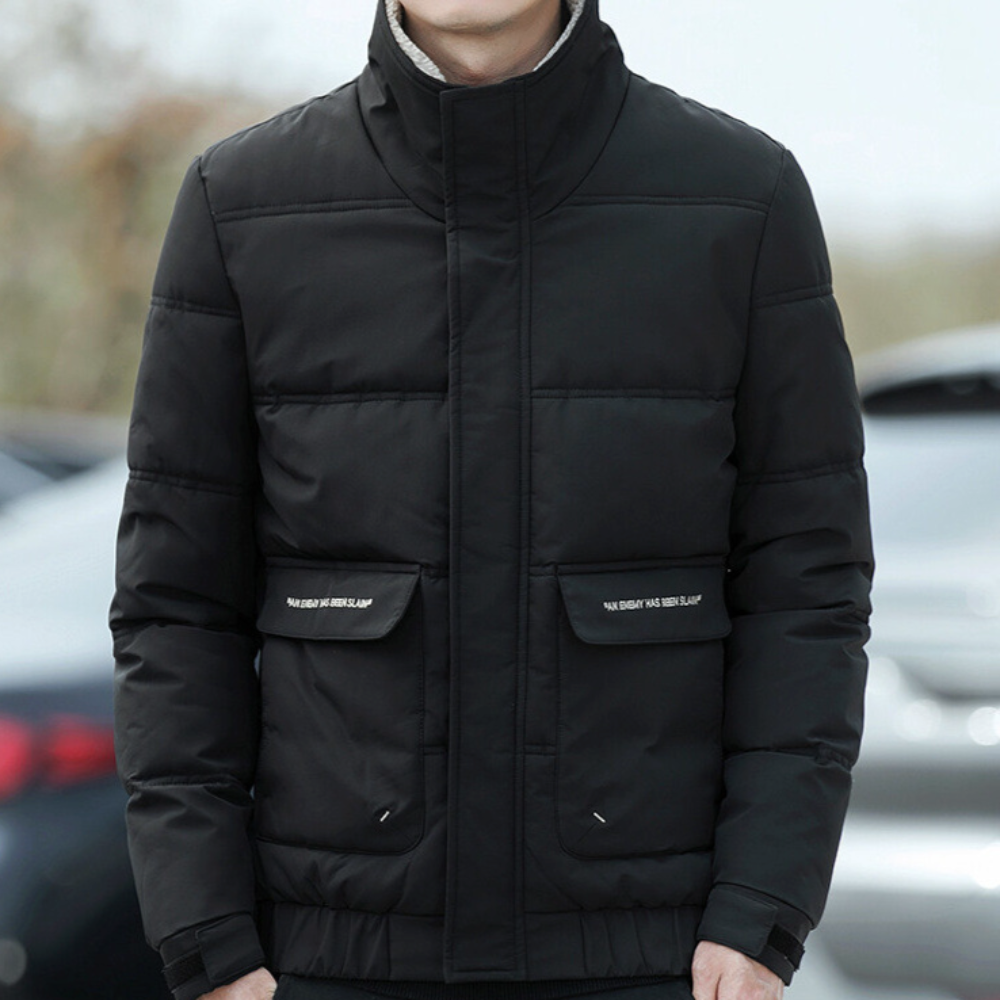 Faux Fur Collared Zip-Up Jacket for Men - Ensuring Warmth and Style