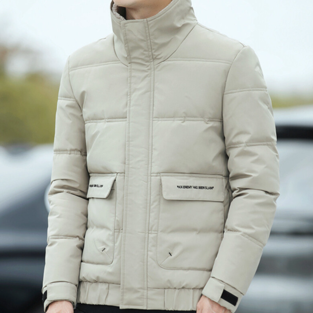 Faux Fur Collared Zip-Up Jacket for Men - Ensuring Warmth and Style