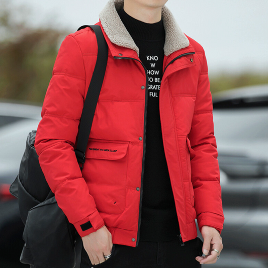 Faux Fur Collared Zip-Up Jacket for Men - Ensuring Warmth and Style