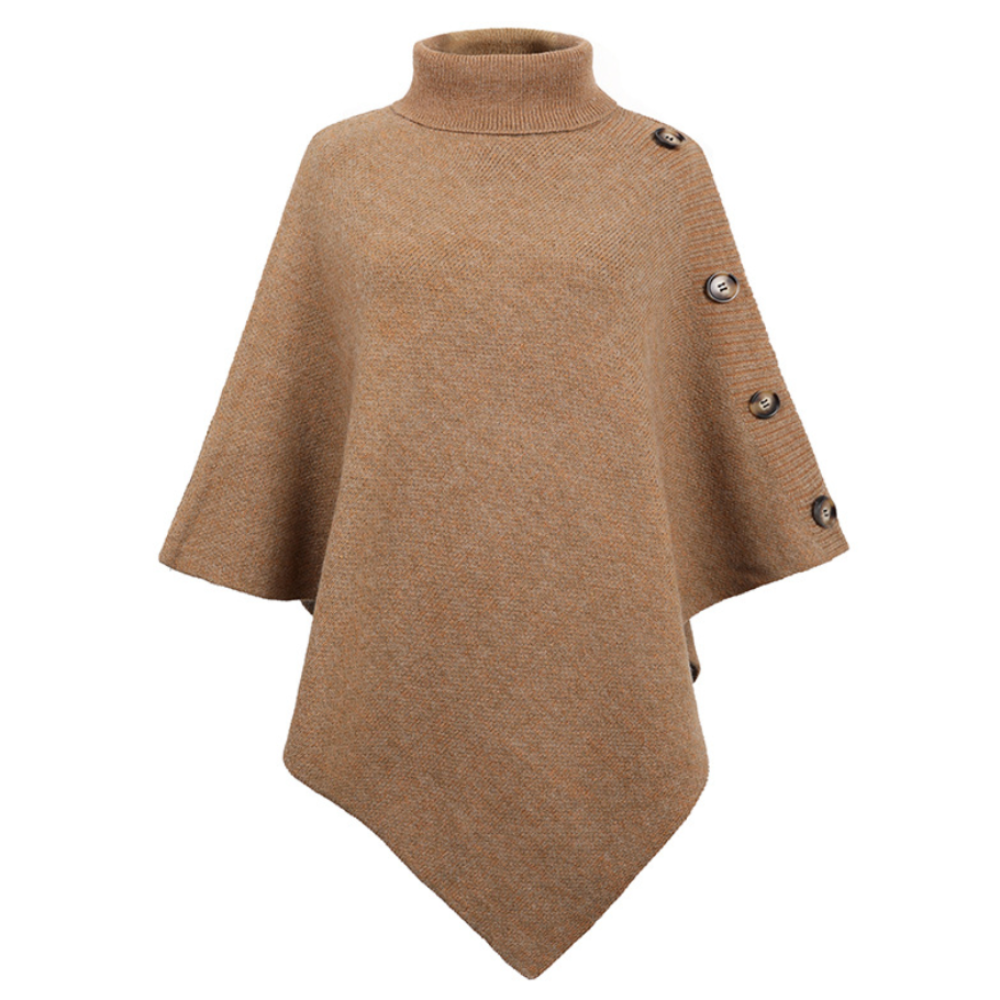 Side Button Detailed Turtleneck Poncho for Women