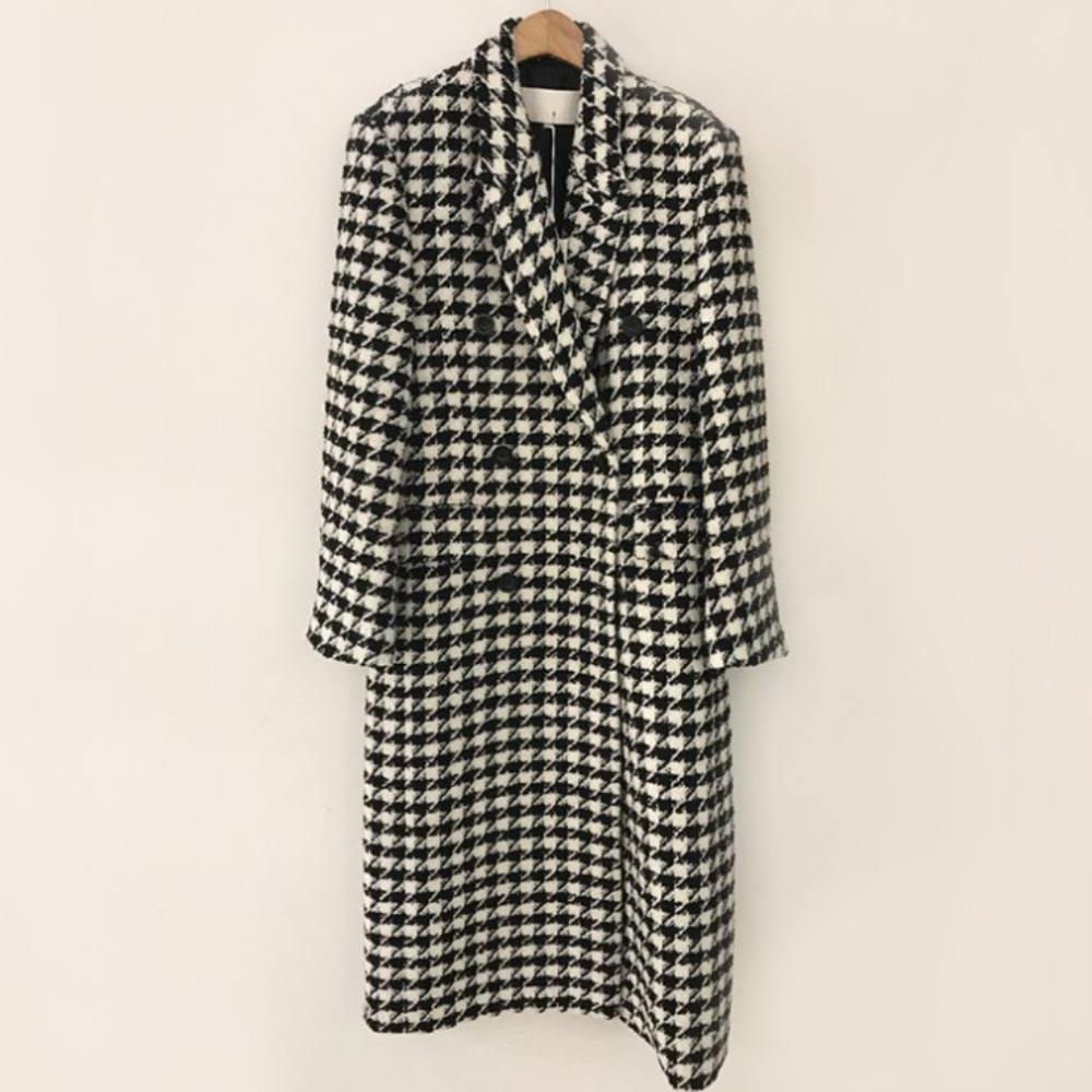 Long Coat for Women with Houndstooth Design