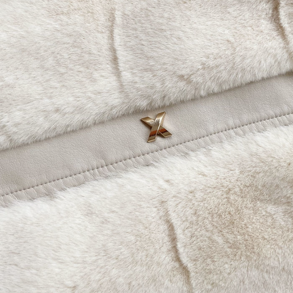 Faux Fur Jacket for Women with Trimmed Cuffs in Vegan Leather