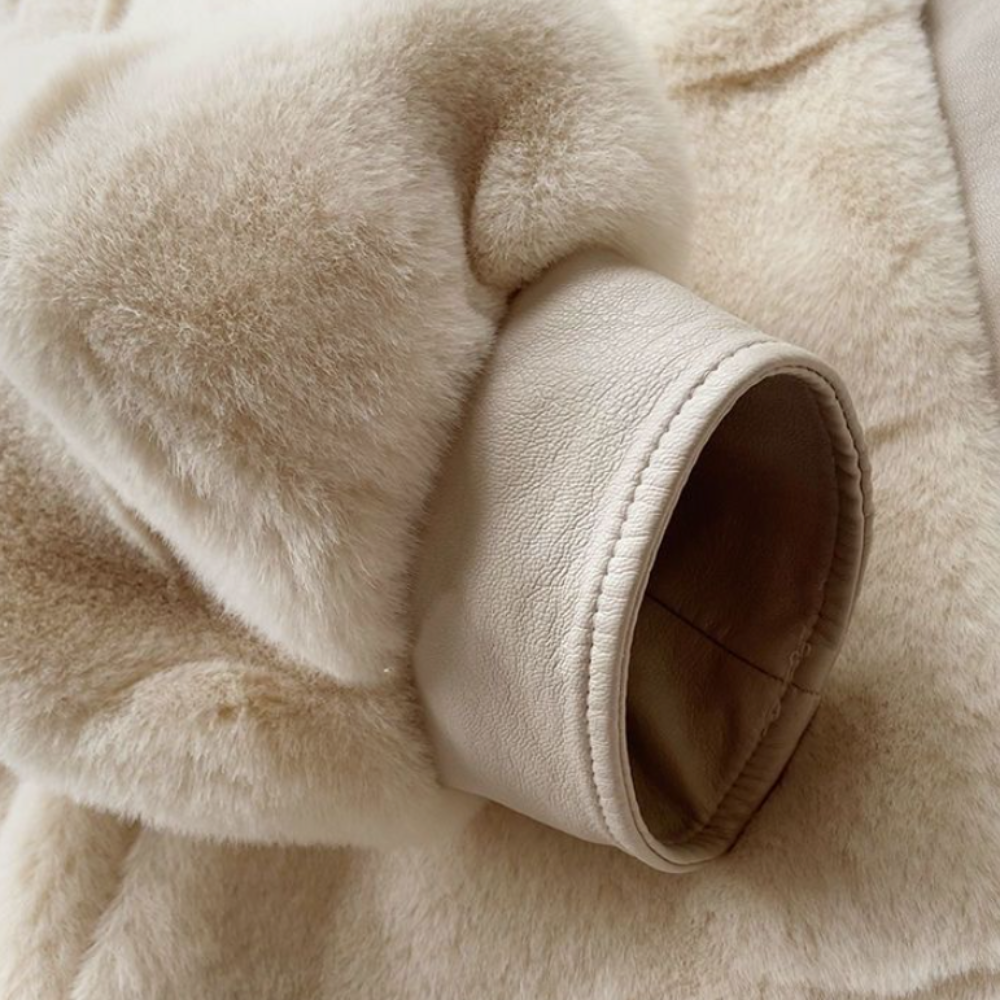 Faux Fur Jacket for Women with Trimmed Cuffs in Vegan Leather