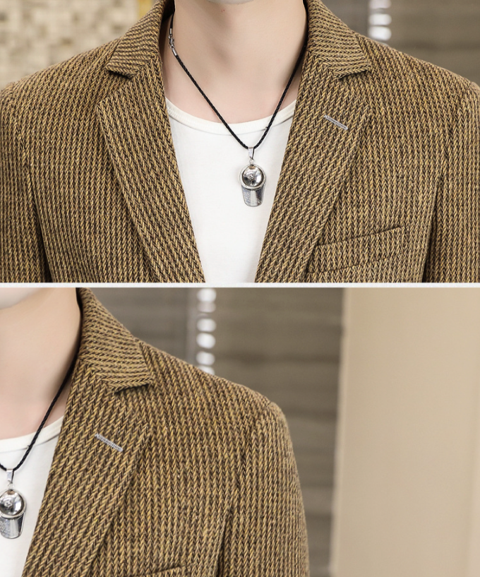 Striped Casual Blazer - Single Button for Men