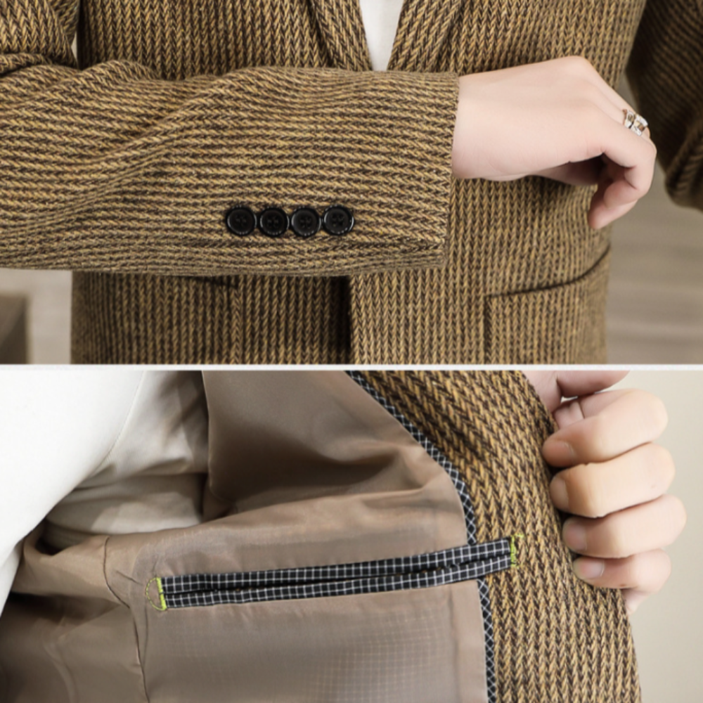 Striped Casual Blazer - Single Button for Men